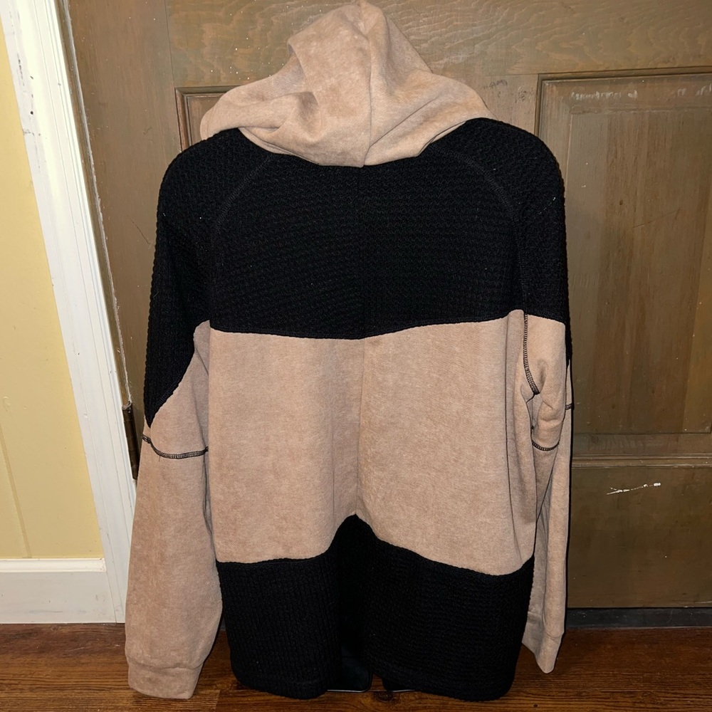 Tan & Black Boho Long Sleeve Full Zip Up Hooded Colorblock Jacket Size L - Picture 6 of 11